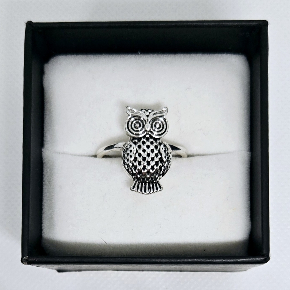 Silver Tone Owl Ring Retro Boho Animal Jewelry Size 9